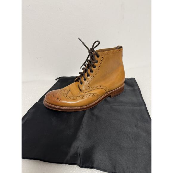 Grenson Brogue Boots Mens Size 9.5 G Tan Leather Wingtip England Dress Shoes - Picture 2 of 12